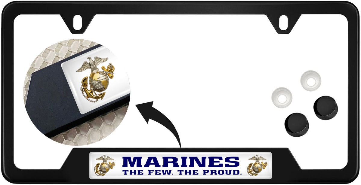 USMC - Marines. The Few. The Proud. - Stainless Steel Black 2-hole Car License Plate Frame (WB)